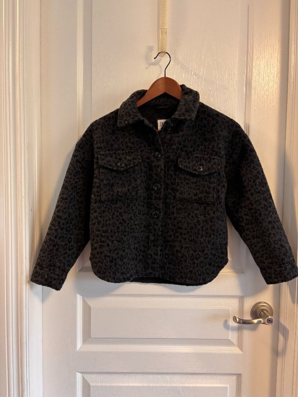 GAP Kids Girls Leopard Print Wool Blend Shacket Jacket Charcoal Gray Size Med